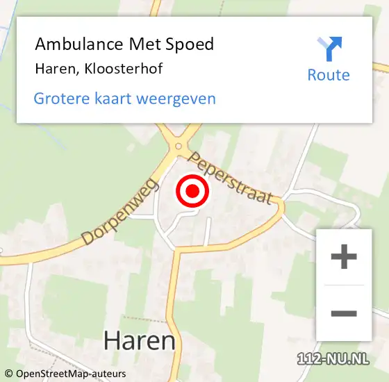 Locatie op kaart van de 112 melding: Ambulance Met Spoed Naar Haren, Kloosterhof op 3 mei 2017 00:22