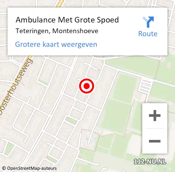 Locatie op kaart van de 112 melding: Ambulance Met Grote Spoed Naar Teteringen, Montenshoeve op 3 mei 2017 00:34