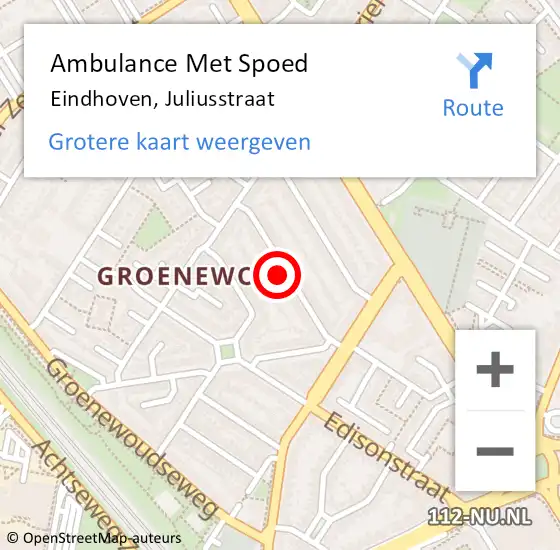 Locatie op kaart van de 112 melding: Ambulance Met Spoed Naar Eindhoven, Juliusstraat op 3 mei 2017 01:33