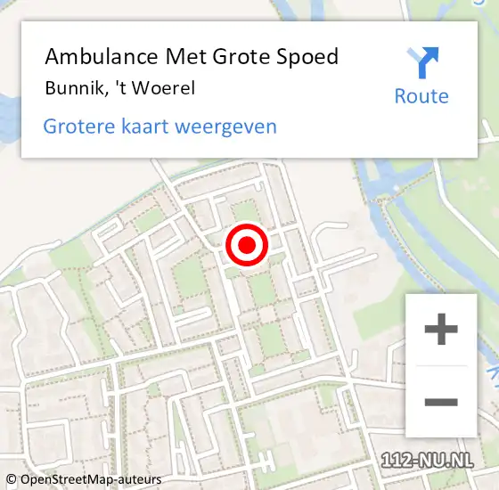 Locatie op kaart van de 112 melding: Ambulance Met Grote Spoed Naar Bunnik, 't Woerel op 3 mei 2017 03:29