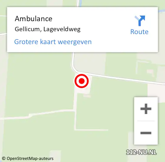 Locatie op kaart van de 112 melding: Ambulance Gellicum, Lageveldweg op 3 mei 2017 09:24