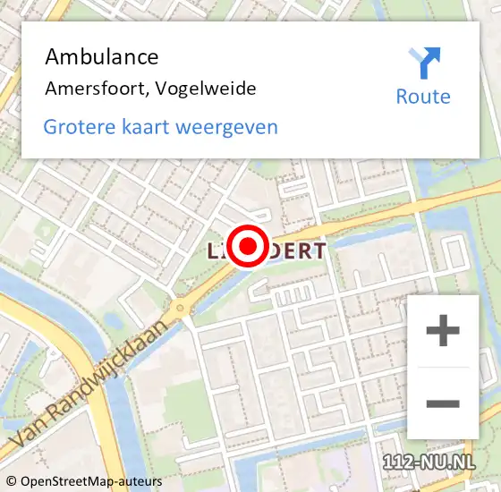 Locatie op kaart van de 112 melding: Ambulance Amersfoort, Vogelweide op 3 mei 2017 11:00