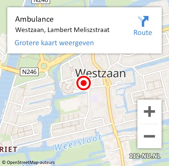 Locatie op kaart van de 112 melding: Ambulance Westzaan, Lambert Meliszstraat op 3 mei 2017 12:58