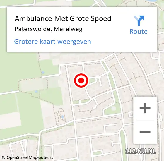 Locatie op kaart van de 112 melding: Ambulance Met Grote Spoed Naar Paterswolde, Merelweg op 19 januari 2014 09:06