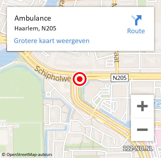 Locatie op kaart van de 112 melding: Ambulance Haarlem, N205 op 3 mei 2017 13:31