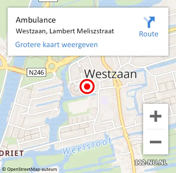 Locatie op kaart van de 112 melding: Ambulance Westzaan, Lambert Meliszstraat op 3 mei 2017 14:27