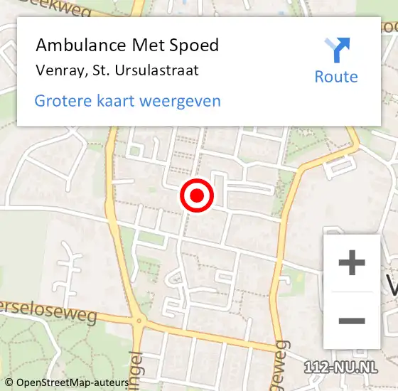 Locatie op kaart van de 112 melding: Ambulance Met Spoed Naar Venray, St. Ursulastraat op 3 mei 2017 15:41