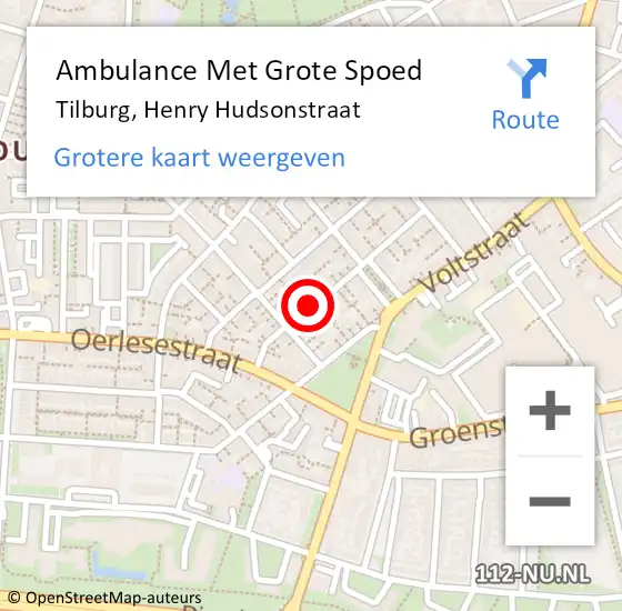 Locatie op kaart van de 112 melding: Ambulance Met Grote Spoed Naar Tilburg, Henry Hudsonstraat op 3 mei 2017 16:32