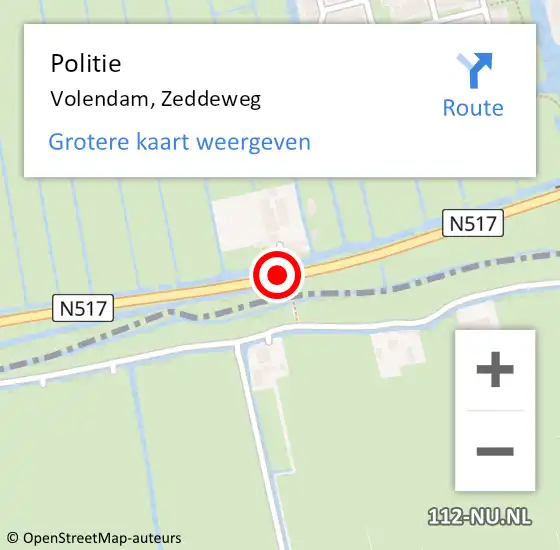 Locatie op kaart van de 112 melding: Politie Volendam, Zeddeweg op 3 mei 2017 16:49