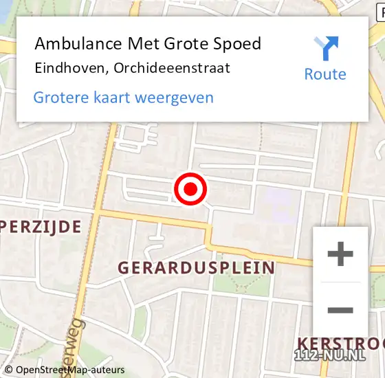 Locatie op kaart van de 112 melding: Ambulance Met Grote Spoed Naar Eindhoven, Orchideeenstraat op 3 mei 2017 21:17