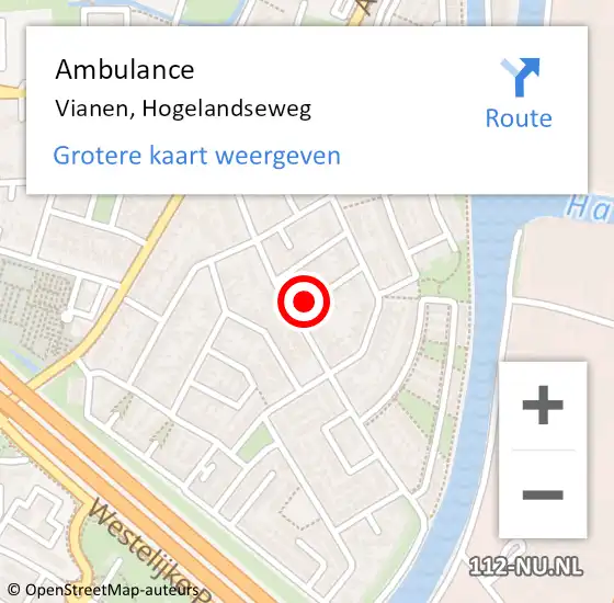 Locatie op kaart van de 112 melding: Ambulance Vianen, Hogelandseweg op 3 mei 2017 21:37