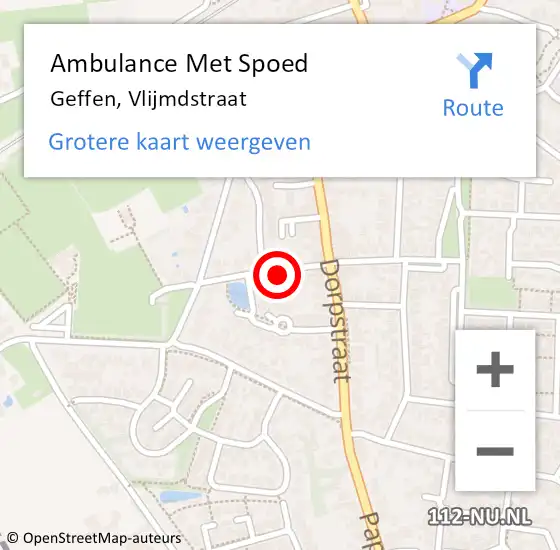 Locatie op kaart van de 112 melding: Ambulance Met Spoed Naar Geffen, Vlijmdstraat op 3 mei 2017 22:45