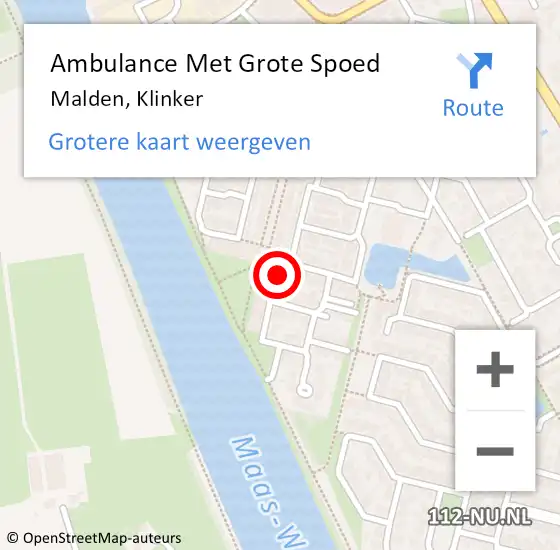 Locatie op kaart van de 112 melding: Ambulance Met Grote Spoed Naar Malden, Klinker op 4 mei 2017 02:17