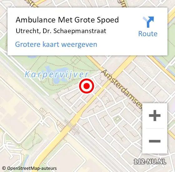 Locatie op kaart van de 112 melding: Ambulance Met Grote Spoed Naar Utrecht, Dr. Schaepmanstraat op 4 mei 2017 03:12