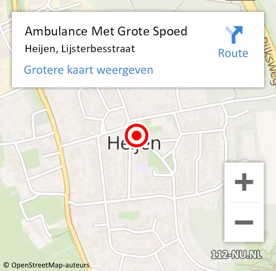 Locatie op kaart van de 112 melding: Ambulance Met Grote Spoed Naar Heijen, Lijsterbesstraat op 4 mei 2017 04:02