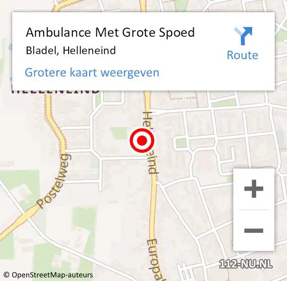 Locatie op kaart van de 112 melding: Ambulance Met Grote Spoed Naar Bladel, Helleneind op 4 mei 2017 04:05