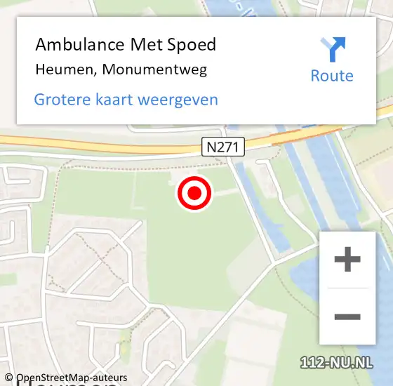 Locatie op kaart van de 112 melding: Ambulance Met Spoed Naar Heumen, Monumentweg op 4 mei 2017 04:20