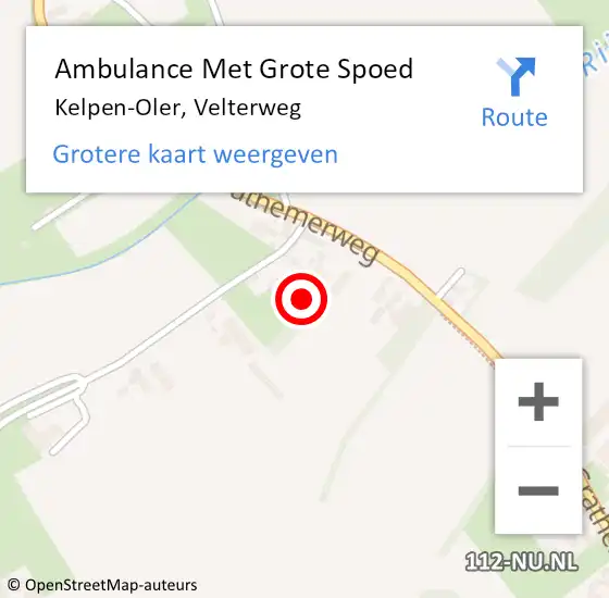 Locatie op kaart van de 112 melding: Ambulance Met Grote Spoed Naar Kelpen-Oler, Velterweg op 4 mei 2017 05:23