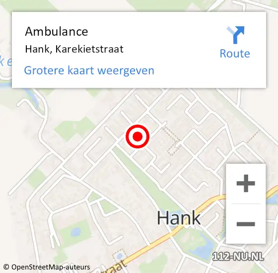 Locatie op kaart van de 112 melding: Ambulance Hank, Karekietstraat op 4 mei 2017 07:59