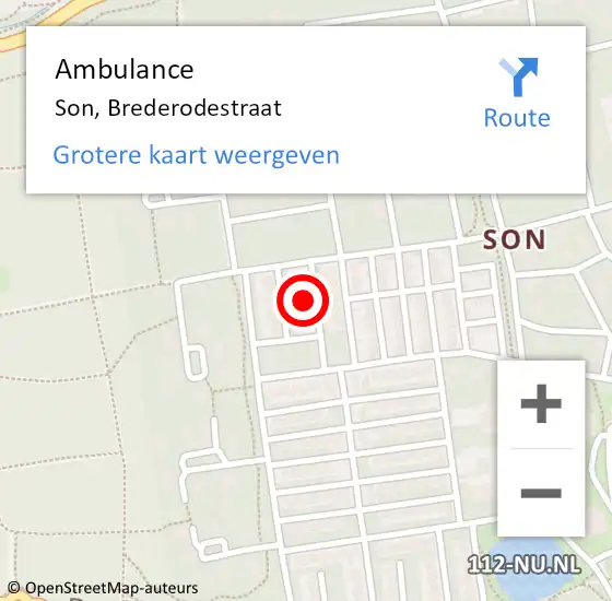 Locatie op kaart van de 112 melding: Ambulance Son, Brederodestraat op 4 mei 2017 08:32