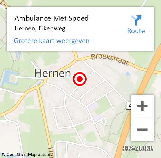 Locatie op kaart van de 112 melding: Ambulance Met Spoed Naar Hernen, Eikenweg op 4 mei 2017 08:39