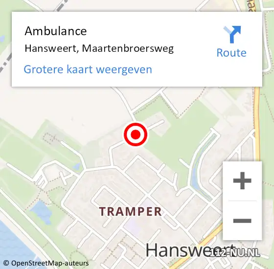 Locatie op kaart van de 112 melding: Ambulance Hansweert, Maartenbroersweg op 4 mei 2017 11:19