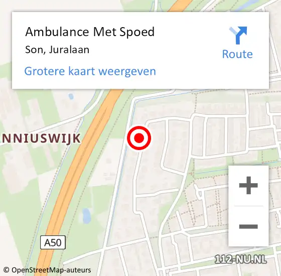 Locatie op kaart van de 112 melding: Ambulance Met Spoed Naar Son, Juralaan op 4 mei 2017 11:58