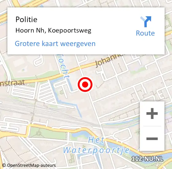 Locatie op kaart van de 112 melding: Politie Hoorn Nh, Koepoortsweg op 4 mei 2017 15:30