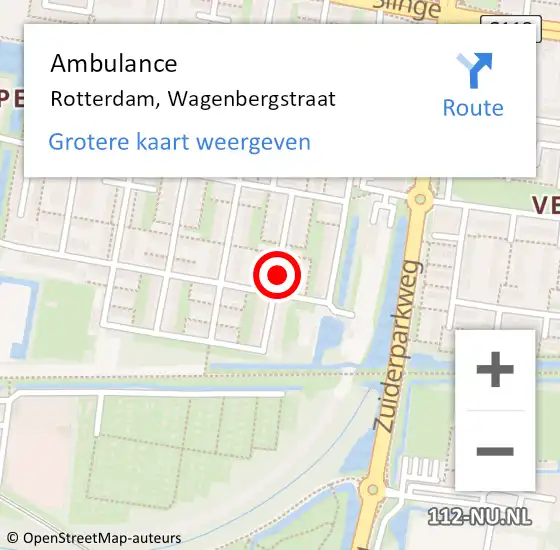 Locatie op kaart van de 112 melding: Ambulance Rotterdam, Wagenbergstraat op 4 mei 2017 15:56