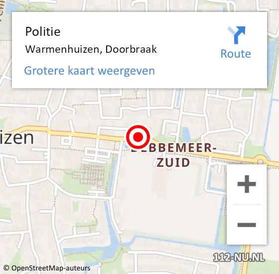 Locatie op kaart van de 112 melding: Politie Warmenhuizen, Doorbraak op 4 mei 2017 16:18