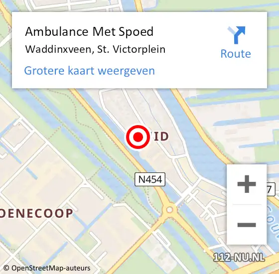 Locatie op kaart van de 112 melding: Ambulance Met Spoed Naar Waddinxveen, St. Victorplein op 4 mei 2017 17:13