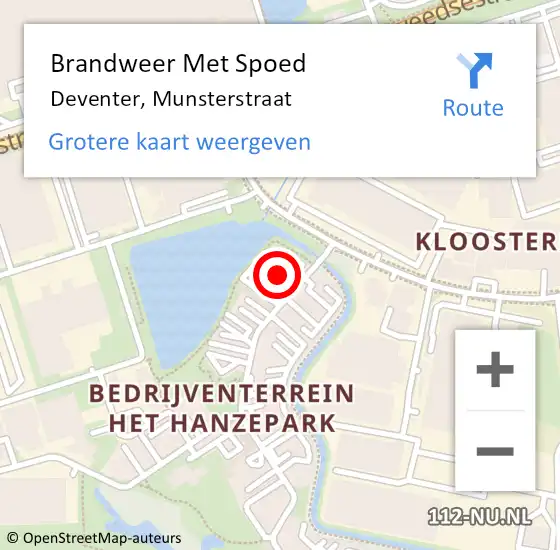 Locatie op kaart van de 112 melding: Brandweer Met Spoed Naar Deventer, Munsterstraat op 4 mei 2017 17:24