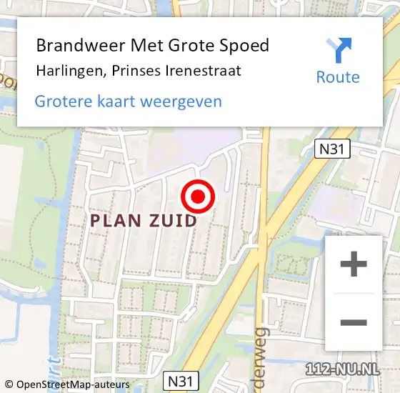 Locatie op kaart van de 112 melding: Brandweer Met Grote Spoed Naar Harlingen, Prinses Irenestraat op 4 mei 2017 18:00