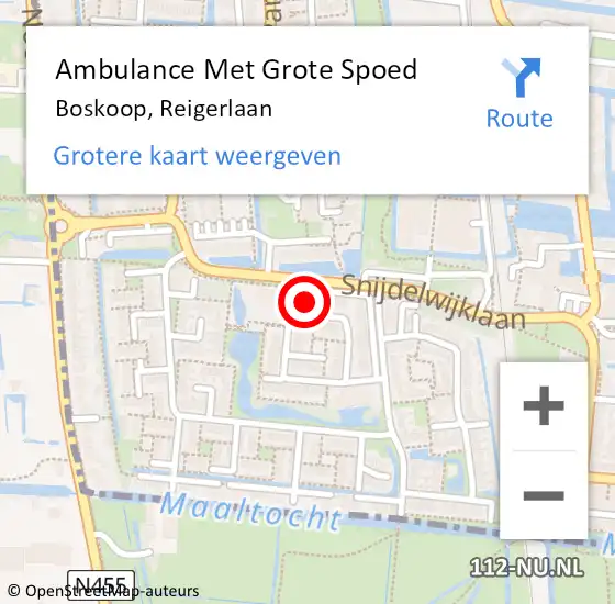 Locatie op kaart van de 112 melding: Ambulance Met Grote Spoed Naar Boskoop, Reigerlaan op 4 mei 2017 19:21