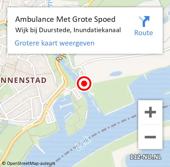 Locatie op kaart van de 112 melding: Ambulance Met Grote Spoed Naar Wijk bij Duurstede, Inundatiekanaal op 4 mei 2017 20:06