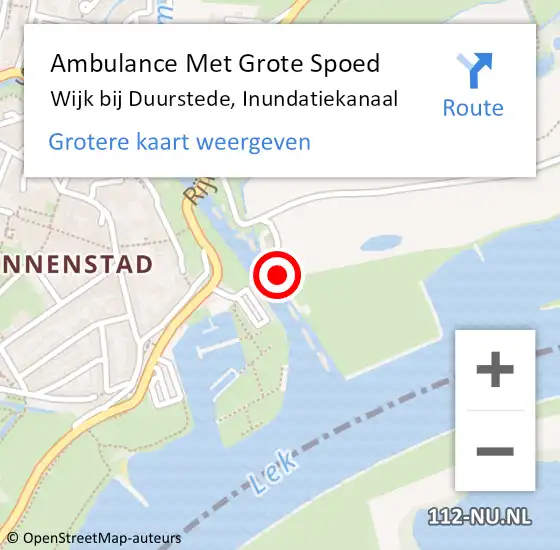 Locatie op kaart van de 112 melding: Ambulance Met Grote Spoed Naar Wijk bij Duurstede, Inundatiekanaal op 4 mei 2017 20:08