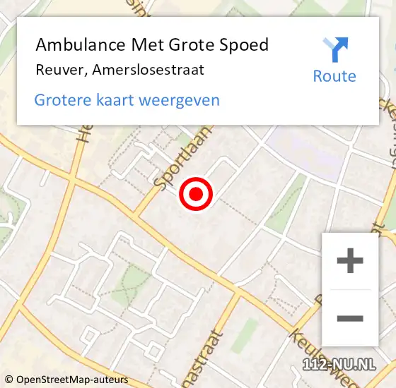 Locatie op kaart van de 112 melding: Ambulance Met Grote Spoed Naar Reuver, Amerslosestraat op 4 mei 2017 20:15