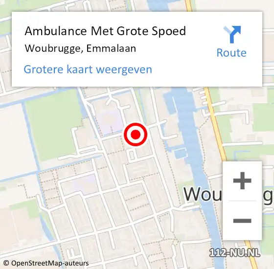 Locatie op kaart van de 112 melding: Ambulance Met Grote Spoed Naar Woubrugge, Emmalaan op 4 mei 2017 21:07