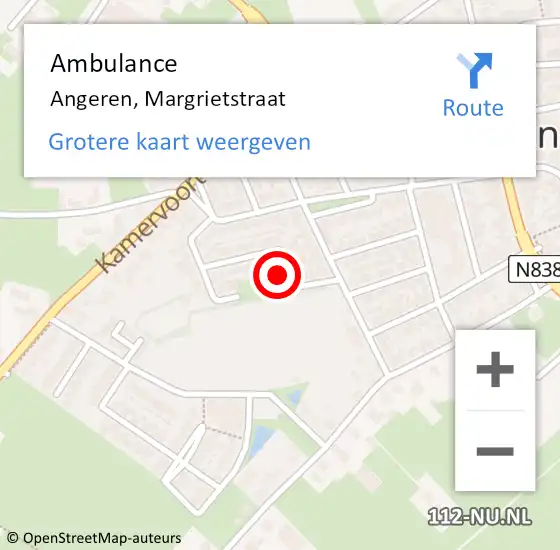 Locatie op kaart van de 112 melding: Ambulance Angeren, Margrietstraat op 4 mei 2017 23:08