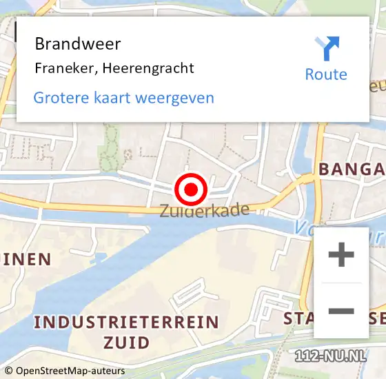 Locatie op kaart van de 112 melding: Brandweer Franeker, Heerengracht op 5 mei 2017 00:16