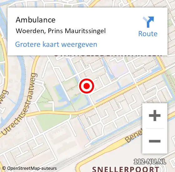 Locatie op kaart van de 112 melding: Ambulance Woerden, Prins Mauritssingel op 5 mei 2017 05:04