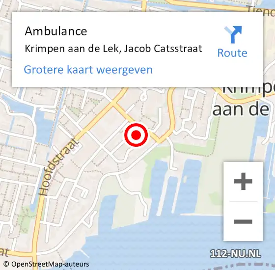 Locatie op kaart van de 112 melding: Ambulance Krimpen aan de Lek, Jacob Catsstraat op 5 mei 2017 07:25