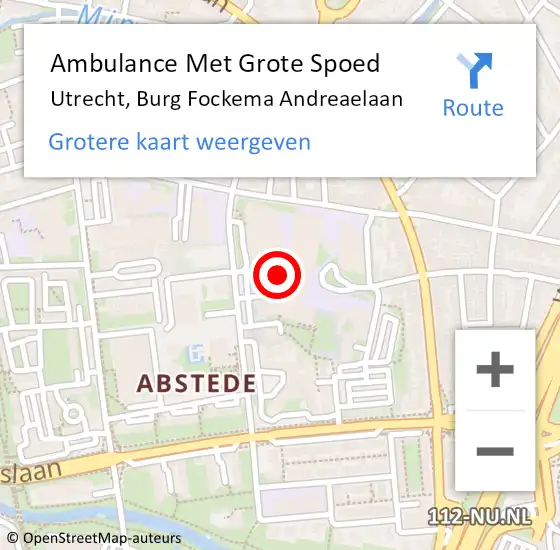 Locatie op kaart van de 112 melding: Ambulance Met Grote Spoed Naar Utrecht, Burg Fockema Andreaelaan op 19 januari 2014 12:47