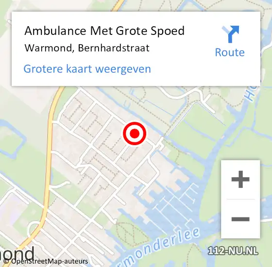 Locatie op kaart van de 112 melding: Ambulance Met Grote Spoed Naar Warmond, Bernhardstraat op 5 mei 2017 07:54