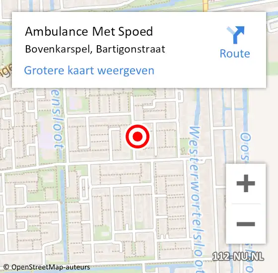 Locatie op kaart van de 112 melding: Ambulance Met Spoed Naar Bovenkarspel, Bartigonstraat op 5 mei 2017 08:04