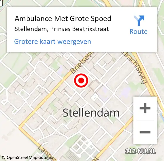 Locatie op kaart van de 112 melding: Ambulance Met Grote Spoed Naar Stellendam, Prinses Beatrixstraat op 5 mei 2017 08:44