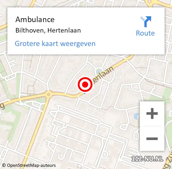 Locatie op kaart van de 112 melding: Ambulance Bilthoven, Hertenlaan op 5 mei 2017 10:08