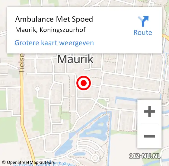 Locatie op kaart van de 112 melding: Ambulance Met Spoed Naar Maurik, Koningszuurhof op 5 mei 2017 11:23