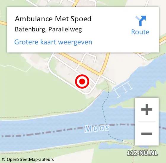 Locatie op kaart van de 112 melding: Ambulance Met Spoed Naar Batenburg, Parallelweg op 5 mei 2017 12:54