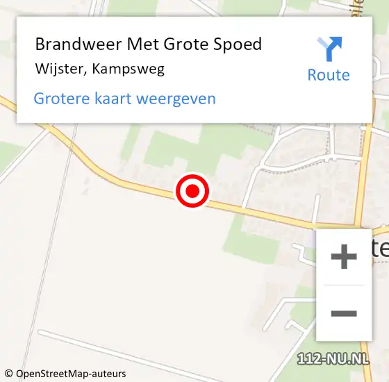 Locatie op kaart van de 112 melding: Brandweer Met Grote Spoed Naar Wijster, Kampsweg op 5 mei 2017 13:16